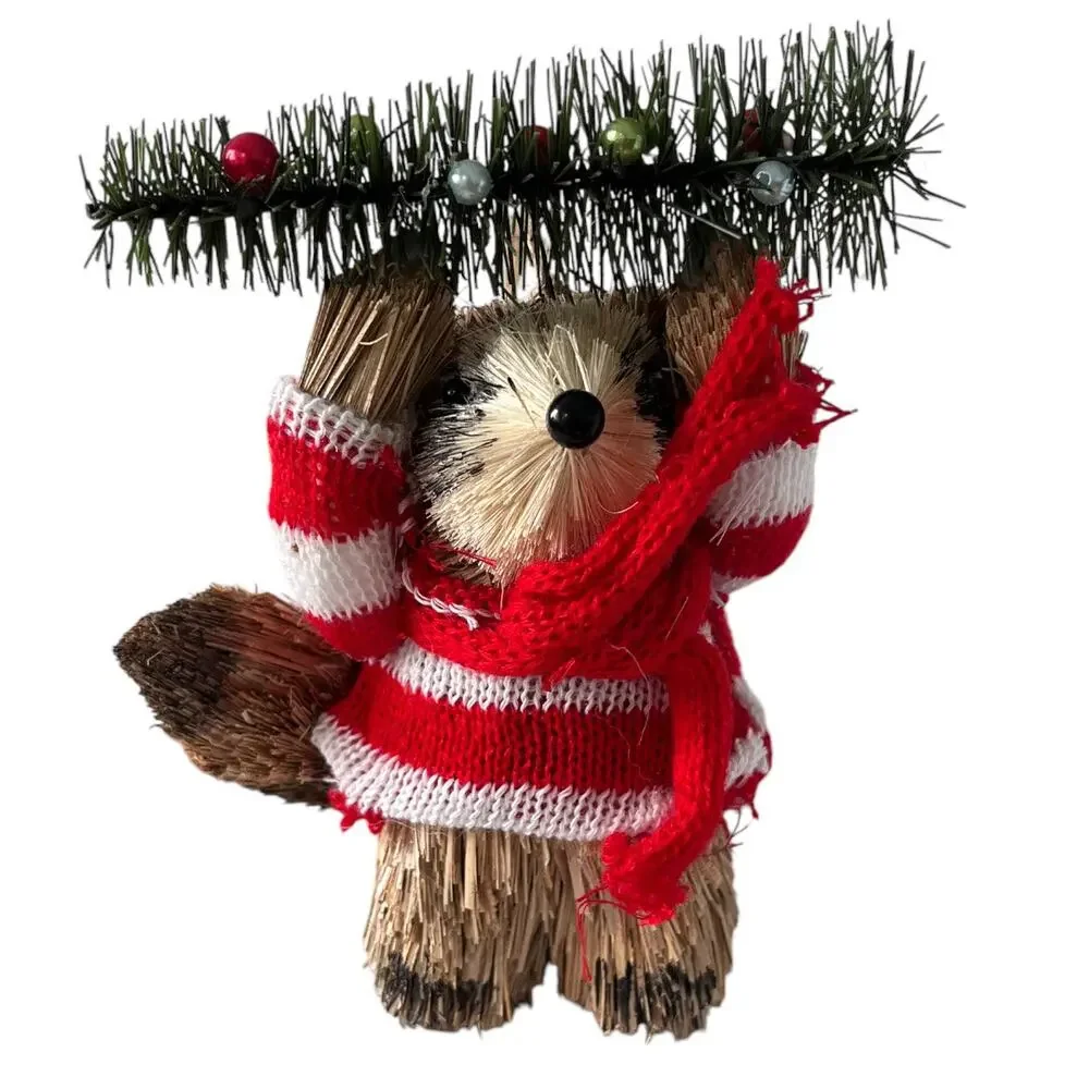 Lot of 3 Christmas Ornament Straw Squirrel Rabbit Small Holidays Forest Animals